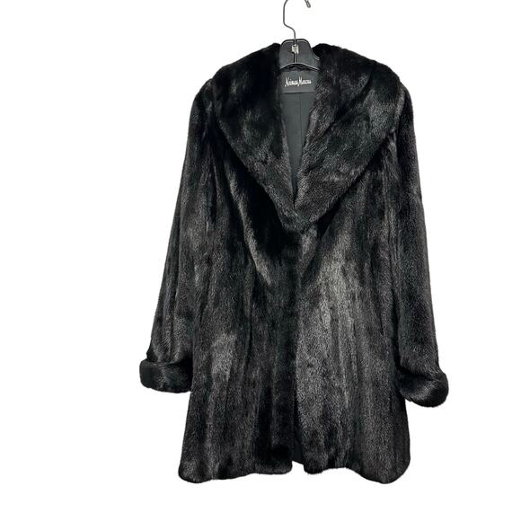 ✨ Vintage Neiman Marcus Black Mink Fur Coat – Classic Mid-Length Luxury Size L ✨ - Picture 3 of 16